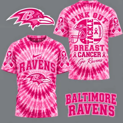 Baltimore Ravens | Premium NFL Tackle Breast Cancer Pink Tie-Dye T-Shirt TD