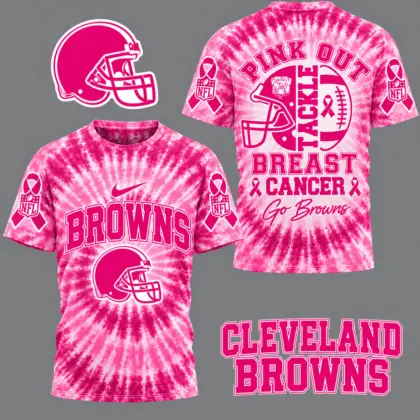 Cleveland Browns | Premium NFL Tackle Breast Cancer Pink Tie-Dye T-Shirt TD