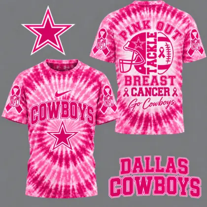 Dallas Cowboys | Premium NFL Tackle Breast Cancer Pink Tie-Dye T-Shirt TD