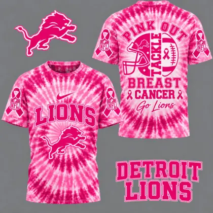 Detroit Lions | Premium NFL Tackle Breast Cancer Pink Tie-Dye T-Shirt TD