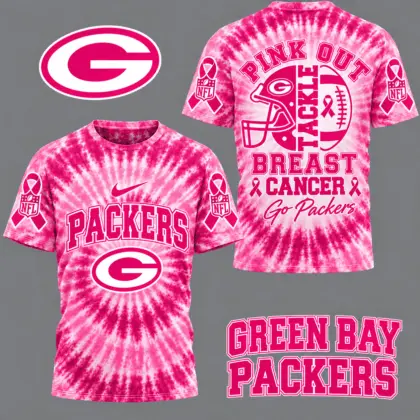 Green Bay Packers | Premium NFL Tackle Breast Cancer Pink Tie-Dye T-Shirt TD