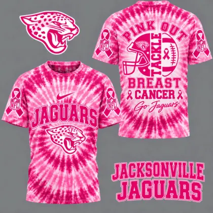 Jacksonville Jaguars | Premium NFL Tackle Breast Cancer Pink Tie-Dye T-Shirt TD