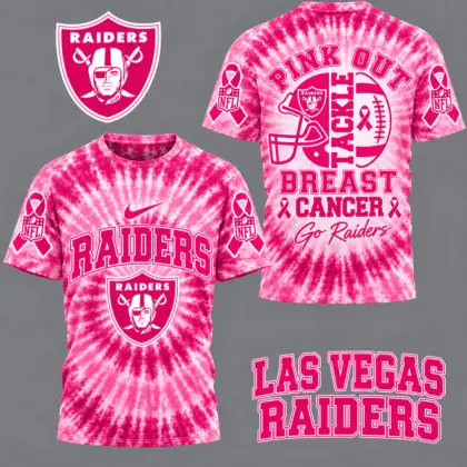 Las Vegas Raiders | Premium NFL Tackle Breast Cancer Pink Tie-Dye T-Shirt TD