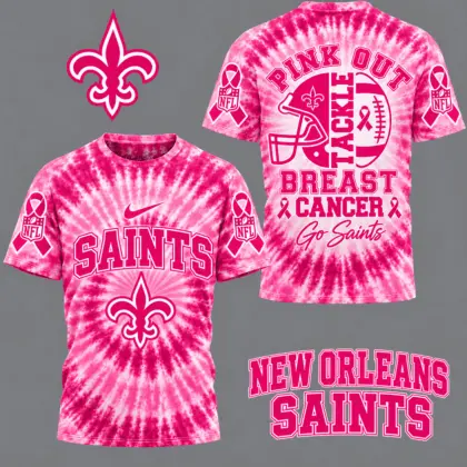 New Orleans Saints | Premium NFL Tackle Breast Cancer Pink Tie-Dye T-Shirt TD