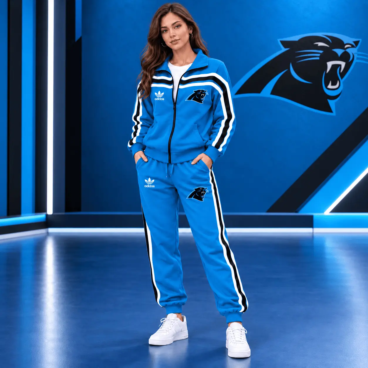 Carolina Panthers | Premium NFL Classic Varsity Stripe Team Logo Jacket & Jogger Set TD