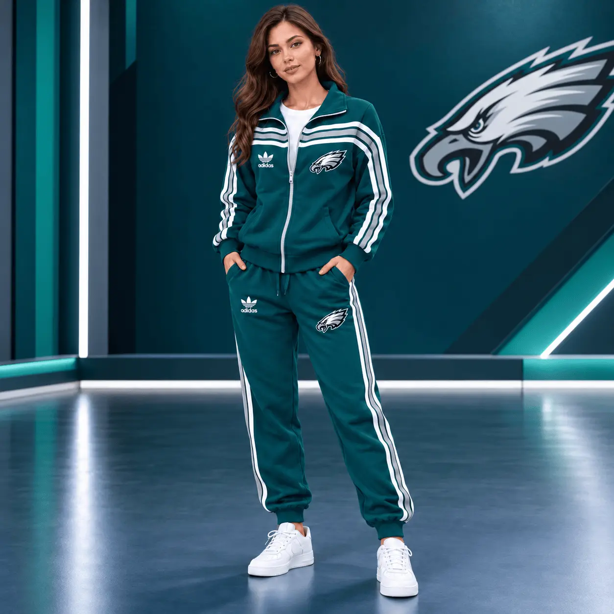 Philadelphia Eagles | Premium NFL Classic Varsity Stripe Team Logo Jacket & Jogger Set TD