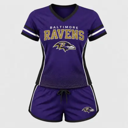 Baltimore Ravens | Premium NFL Women's Gridiron Comfort V-neck & Short Set NTD