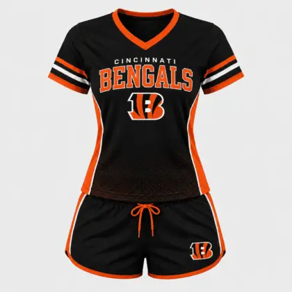 Cincinnati Bengals | Premium NFL Women's Gridiron Comfort V-neck & Short Set NTD