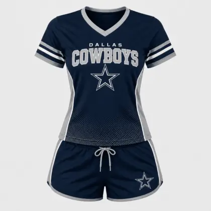 Dallas Cowboys | Premium NFL Women's Gridiron Comfort V-neck & Short Set NTD