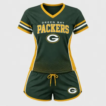 Green Bay Packers | Premium NFL Women's Gridiron Comfort V-neck & Short Set NTD