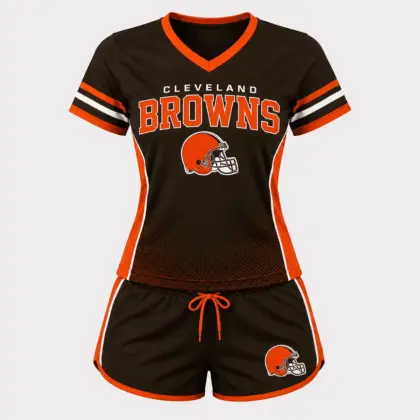 Cleveland Browns | Premium NFL Women's Gridiron Comfort V-neck & Short Set NTD
