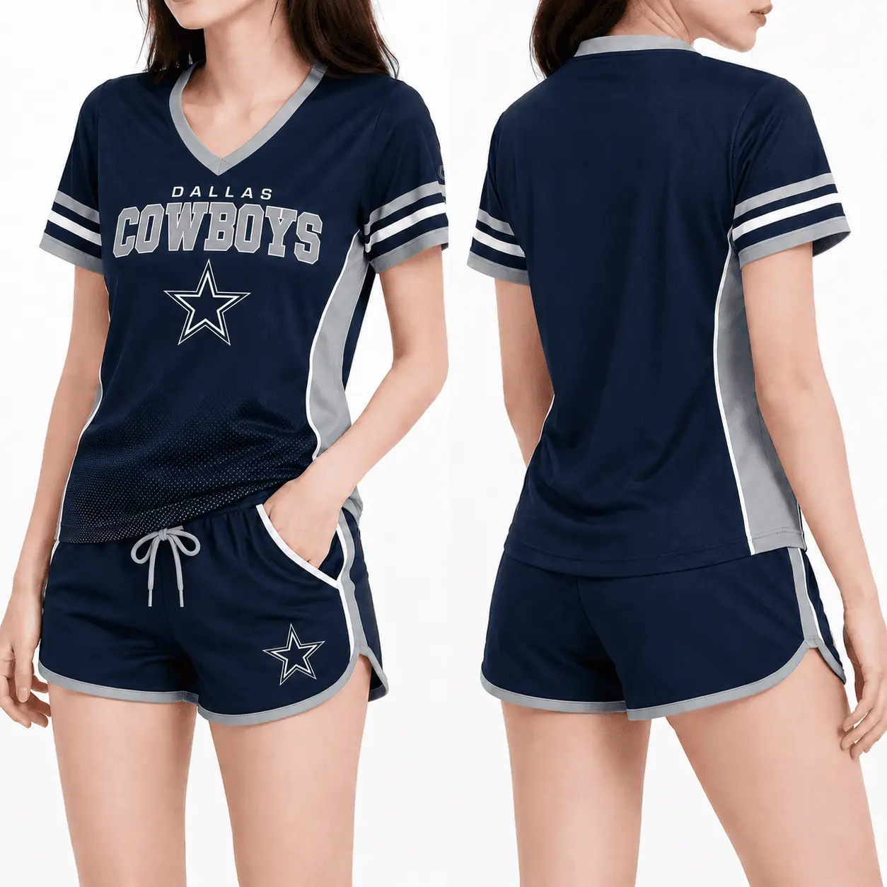Dallas Cowboys | Premium NFL Women's Gridiron Comfort V-neck & Short Set NTD - Image 2