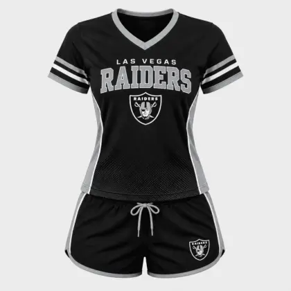 Las Vegas Raiders | Premium NFL Women's Gridiron Comfort V-neck & Short Set NTD