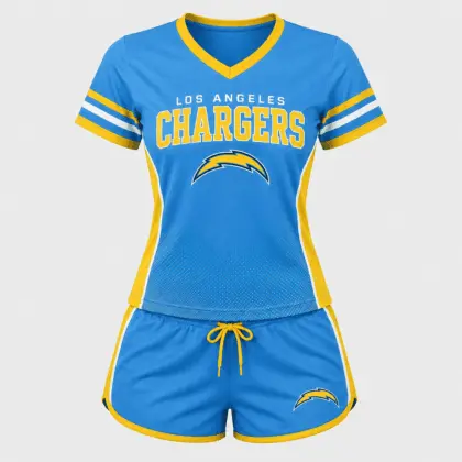 Los Angeles Chargers | Premium NFL Women's Gridiron Comfort V-neck & Short Set NTD