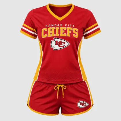 Kansas City Chiefs | Premium NFL Women's Gridiron Comfort V-neck & Short Set NTD