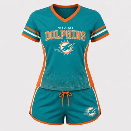 Miami Dolphins | Premium NFL Women's Gridiron Comfort V-neck & Short Set NTD