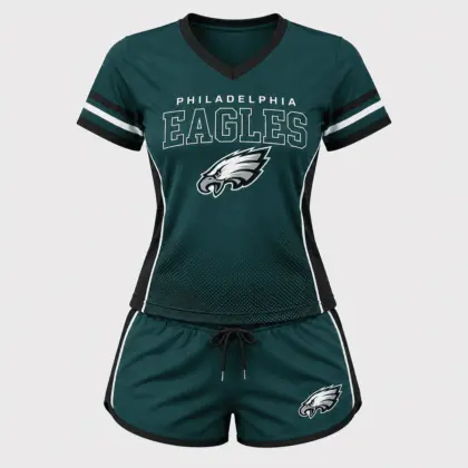 Philadelphia Eagles | Premium NFL Women's Gridiron Comfort V-neck & Short Set NTD
