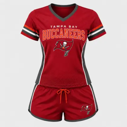 Tampa Bay Buccaneers | Premium NFL Women's Gridiron Comfort V-neck & Short Set NTD