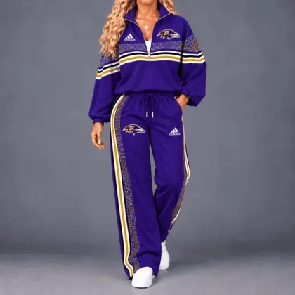 Baltimore Ravens | Premium NFL Team Spirit Gradient Dot Stripe Quarter-Zip + Pants TD