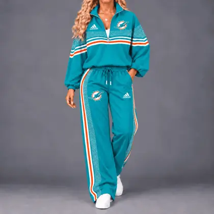 Miami Dolphins | Premium NFL Team Spirit Gradient Dot Stripe Quarter-Zip + Pants TD