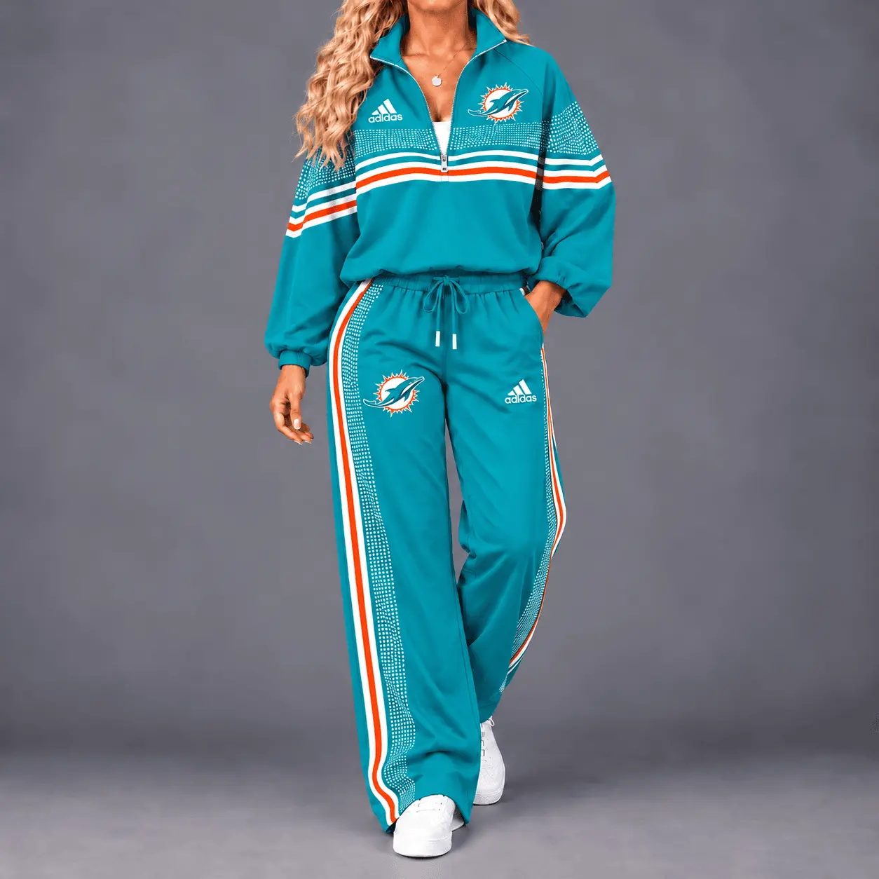 Miami Dolphins | Premium NFL Team Spirit Gradient Dot Stripe Quarter-Zip + Pants TD