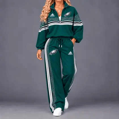 Philadelphia Eagles | Premium NFL Team Spirit Gradient Dot Stripe Quarter-Zip + Pants TD