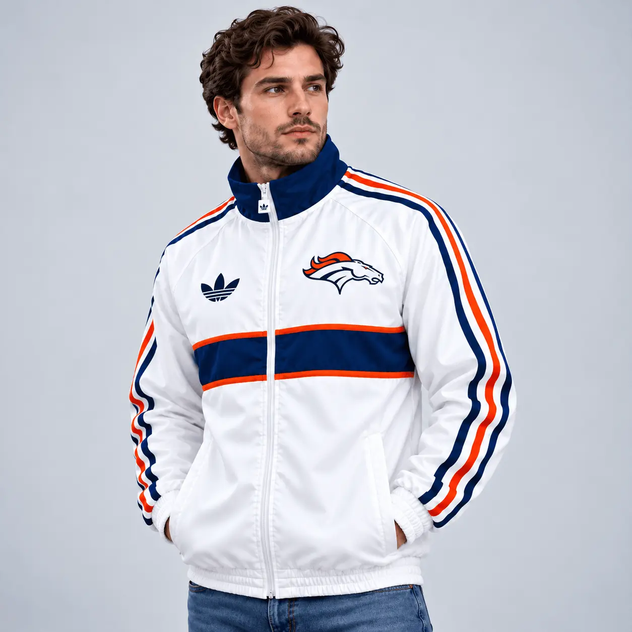 Denver Broncos | Premium NFL Vintage Heritage Triple Stripe Full-Zip Casual Jacket TD - Image 2