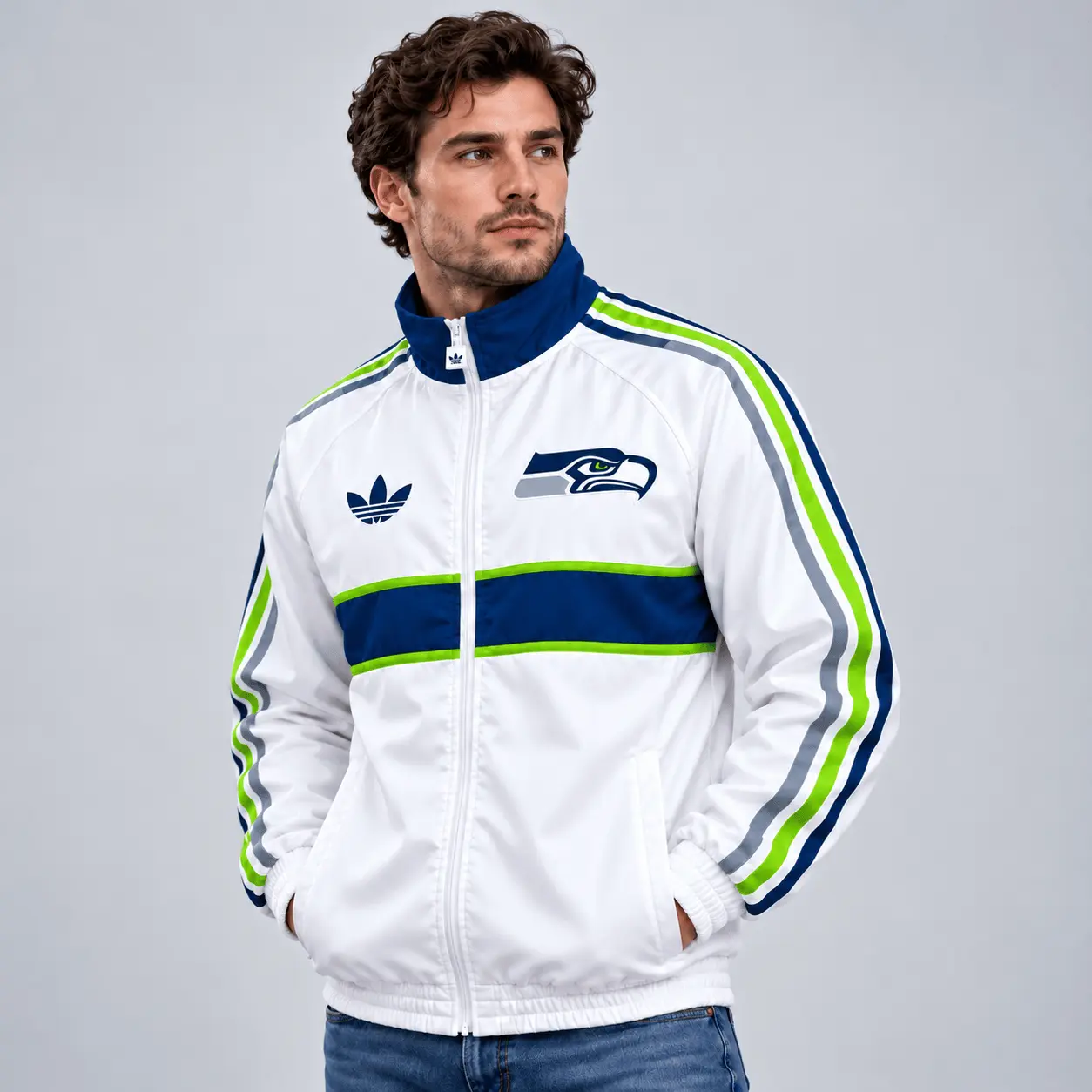 Seattle Seahawks | Premium NFL Vintage Heritage Triple Stripe Full-Zip Casual Jacket TD - Image 2