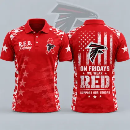 Atlanta Falcons | Premium NFL R.E.D. Friday Patriotic Military Camo American Flag All Over Print Polo Shirt NDN