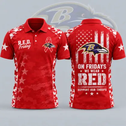 Baltimore Ravens | Premium NFL R.E.D. Friday Patriotic Military Camo American Flag All Over Print Polo Shirt NDN