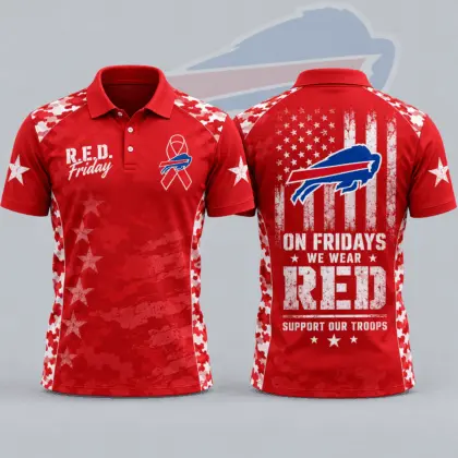Buffalo Bills | Premium NFL R.E.D. Friday Patriotic Military Camo American Flag All Over Print Polo Shirt NDN