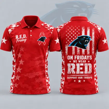 Carolina Panthers | Premium NFL R.E.D. Friday Patriotic Military Camo American Flag All Over Print Polo Shirt NDN