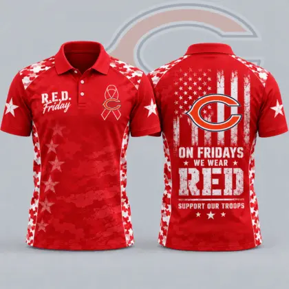 Chicago Bears | Premium NFL R.E.D. Friday Patriotic Military Camo American Flag All Over Print Polo Shirt NDN