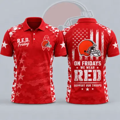 Cleveland Browns | Premium NFL R.E.D. Friday Patriotic Military Camo American Flag All Over Print Polo Shirt NDN