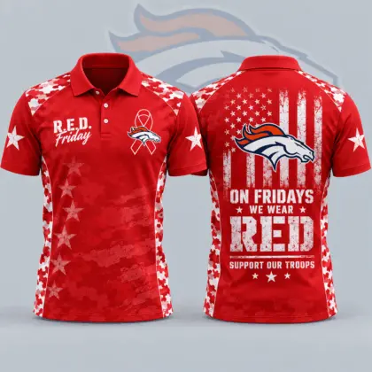 Denver Broncos | Premium NFL R.E.D. Friday Patriotic Military Camo American Flag All Over Print Polo Shirt NDN