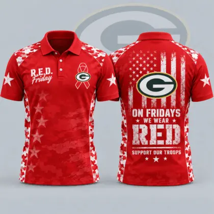 Green Bay Packers | Premium NFL R.E.D. Friday Patriotic Military Camo American Flag All Over Print Polo Shirt NDN