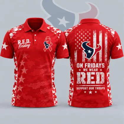 Houston Texans | Premium NFL R.E.D. Friday Patriotic Military Camo American Flag All Over Print Polo Shirt NDN