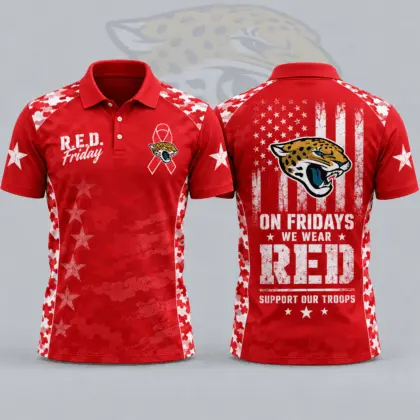 Jacksonville Jaguars | Premium NFL R.E.D. Friday Patriotic Military Camo American Flag All Over Print Polo Shirt NDN