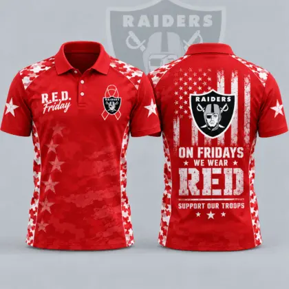 Las Vegas Raiders | Premium NFL R.E.D. Friday Patriotic Military Camo American Flag All Over Print Polo Shirt NDN