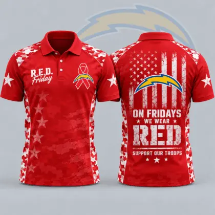 Los Angeles Chargers | Premium NFL R.E.D. Friday Patriotic Military Camo American Flag All Over Print Polo Shirt NDN