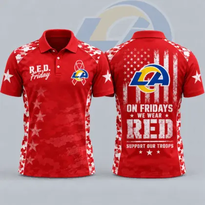 Los Angeles Rams | Premium NFL R.E.D. Friday Patriotic Military Camo American Flag All Over Print Polo Shirt NDN