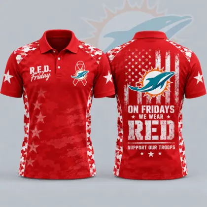 Miami Dolphins | Premium NFL R.E.D. Friday Patriotic Military Camo American Flag All Over Print Polo Shirt NDN