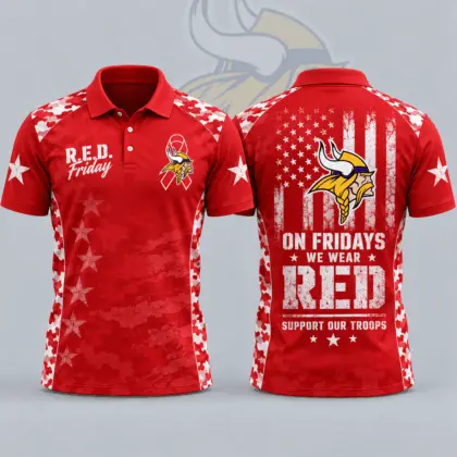 Minnesota Vikings | Premium NFL R.E.D. Friday Patriotic Military Camo American Flag All Over Print Polo Shirt NDN