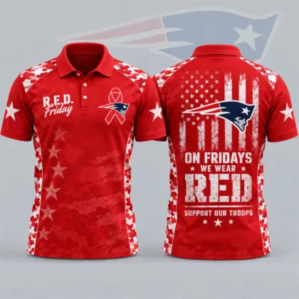 New England Patriots | Premium NFL R.E.D. Friday Patriotic Military Camo American Flag All Over Print Polo Shirt NDN