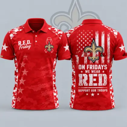 New Orleans Saints | Premium NFL R.E.D. Friday Patriotic Military Camo American Flag All Over Print Polo Shirt NDN
