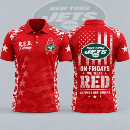 New York Jets | Premium NFL R.E.D. Friday Patriotic Military Camo American Flag All Over Print Polo Shirt NDN