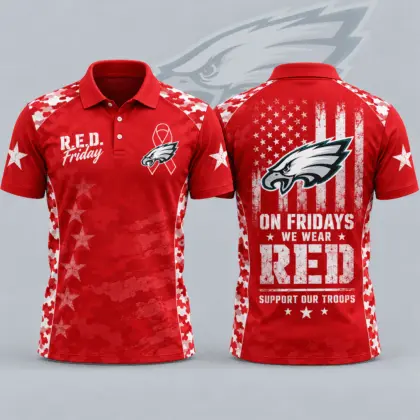 Philadelphia Eagles | Premium NFL R.E.D. Friday Patriotic Military Camo American Flag All Over Print Polo Shirt NDN