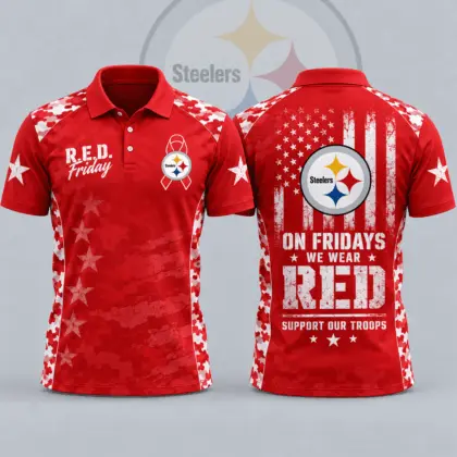 Pittsburgh Steelers | Premium NFL R.E.D. Friday Patriotic Military Camo American Flag All Over Print Polo Shirt NDN