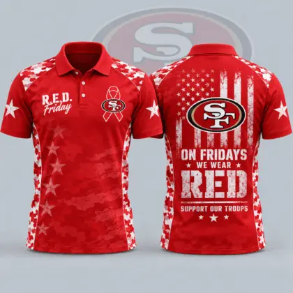 San Francisco 49ers | Premium NFL R.E.D. Friday Patriotic Military Camo American Flag All Over Print Polo Shirt NDN