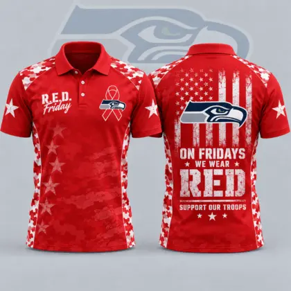 Seattle Seahawks | Premium NFL R.E.D. Friday Patriotic Military Camo American Flag All Over Print Polo Shirt NDN